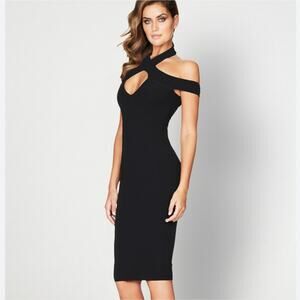 NEW Nookie Black Halter Hollywood Midi Stretch Cutout Midi Dress Size XS